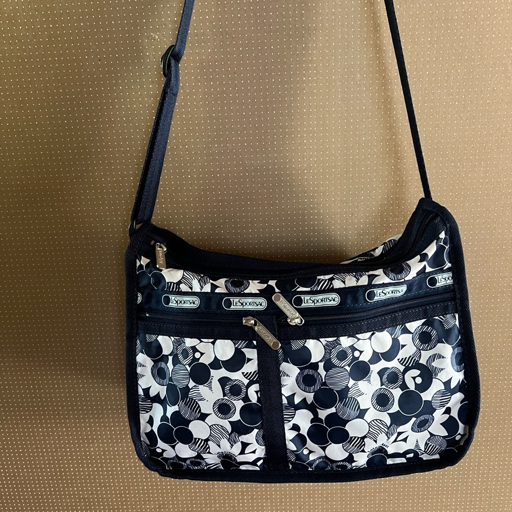 LeSportsac Black and White Crossbody Bag with Adjustable Strap